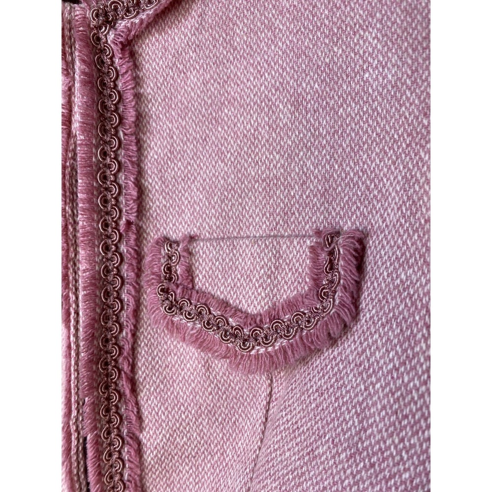 VTG Chic Pink Tweed Collarless Jacket Blazer Women Embellished Trim lined nice! - Picture 6 of 15